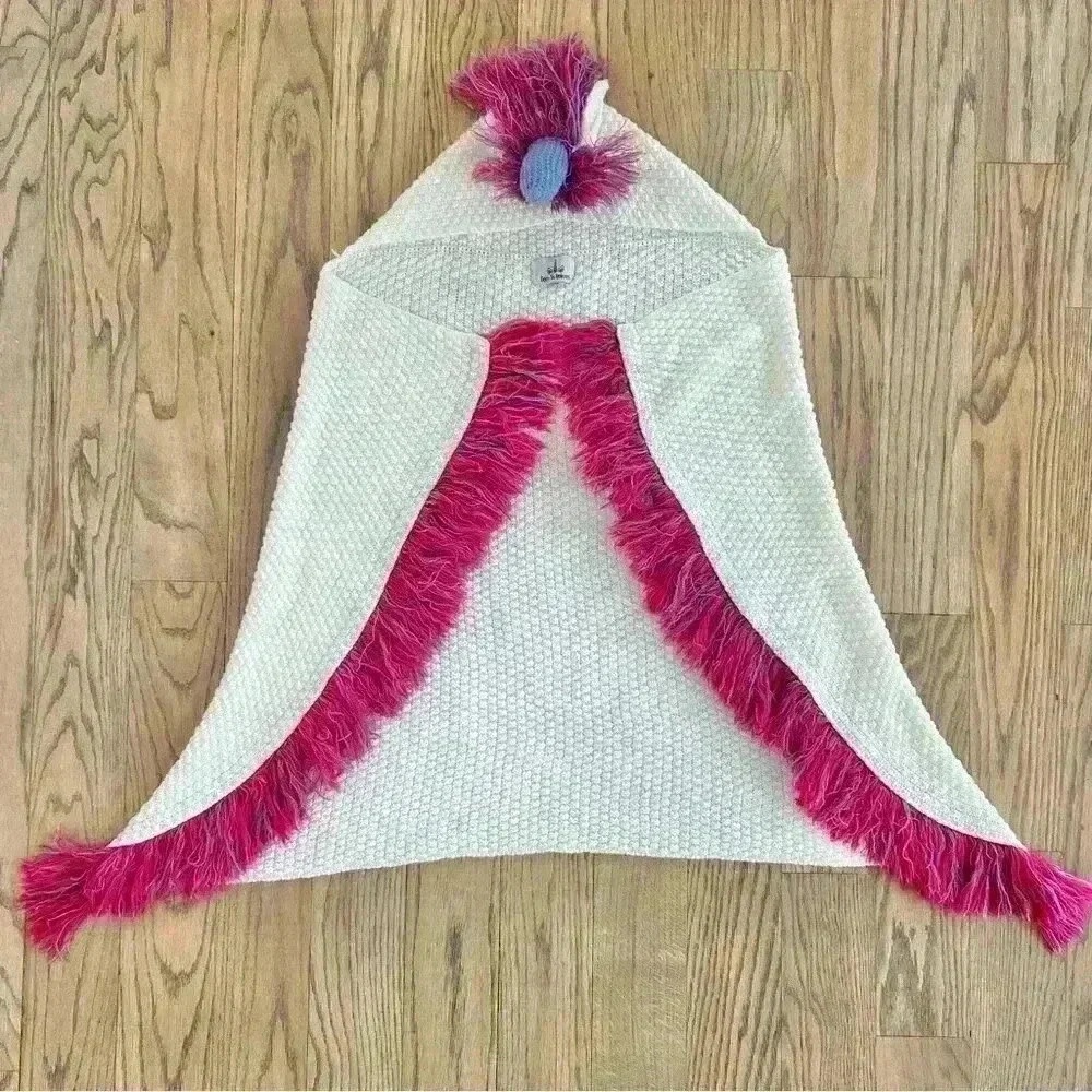 Born To Unicorn Girls Open Front Hooded Shawl Fringe Sweater w/Horn One Size